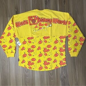 NEW Disney Spirit Jersey Adult M Yellow Pizza Eats Mickey Mouse Pepperoni